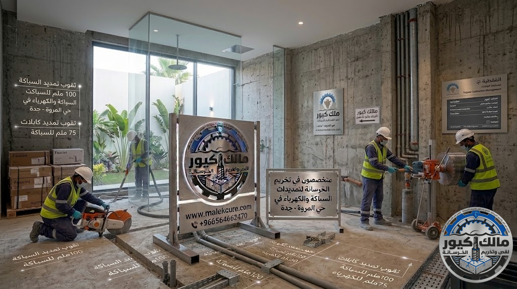 تخريم خرسانة حي المروة جدة بالكور الماسي لفتح المكيفات والكهرباء والسباكة بدون تكسير